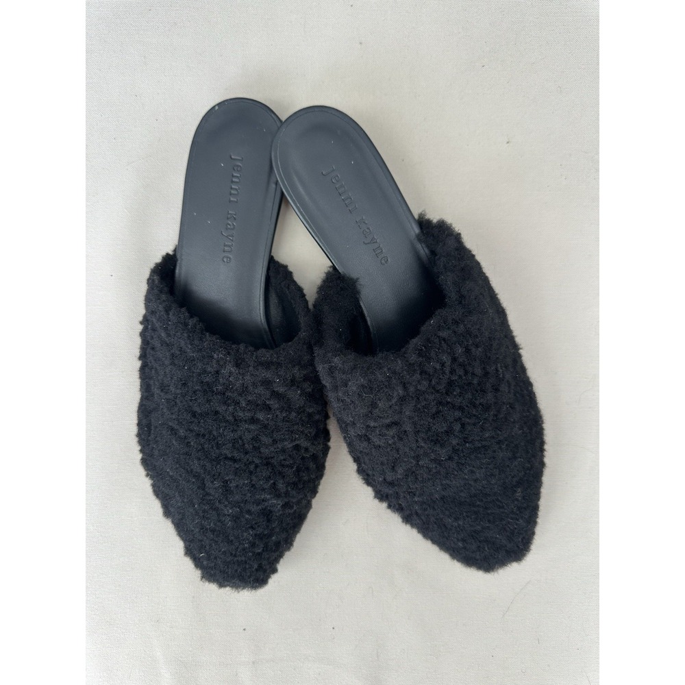Jenni Kayne Shearling Mules Black Pointed Toe Slides Made in Italy EU 36 US 6
